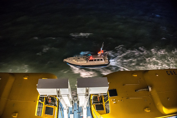 Pilot boat picking up pilot when leaving Port Canaveral